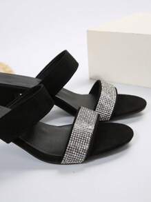 nueva llegada dorado tono punta redonda grueso tacón Mules de mujeres tacón alto Zapatillas