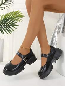 Của phụ nữ Chóp giầy tròn Mary Jane Lolita chất liệu da PU Giày dép Với Nền tảng Nêm Giày cao gót Và Nâng cao Lót giày , Người Nhật Bản JK Phong cách - màu đen - Xem 3