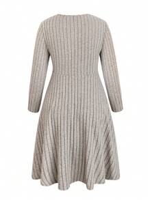 SHEIN LUNE Plus Keyhole Neck Ribbed Knit Dress - Apricot - View 2
