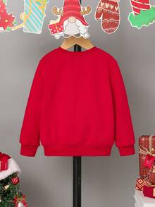 SHEIN 小男孩聖誕麋鹿印花運動衫 - 紅色 - 查看 2