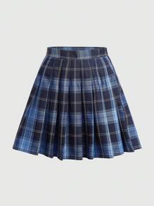 ROMWE J-Fashion Plaid Print Pleated Skirt, School