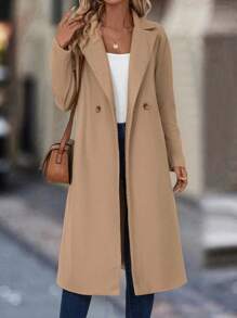 SHEIN LUNE Lapel Neck Double Button Overcoat - Khaki - View 4