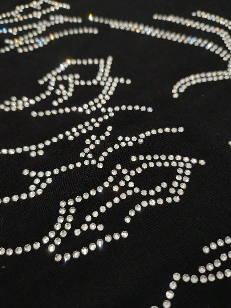 Rhinestone Spider Web Pattern Tee Fall Cloth For Women