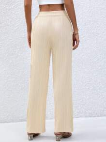SHEIN Privé Pantalones rectos unicolor con nudo delantero - Caqui - Ver 2