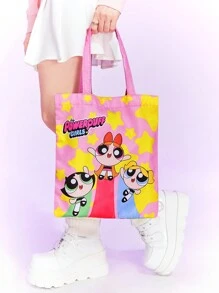 The Powerpuff Girls | ROMWE Túi tote màu hồng dành cho nữ đến trường, Quà tặng giáo viên Món quà lý tưởng, Ý tưởng quà tặng cảm ơn, Quà tặng đánh giá cao, Túi quà tặng có chữ lồng, Tái sử dụng, Túi giáo viên, Túi đi học ngày lễ, Nhà giáo dục, Quà tặng phù dâu lý tưởng cho mẹ - Nhiều màu - Xem 4
