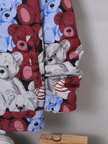 Tween Boys 1pc Bear Print Borg Collar Teddy Lined Jacket