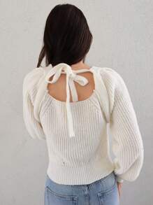 SHEIN Privé Tie Back Raglan Sleeve Sweater - Beige - View 1