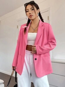 SHEIN Unity 西裝領單排釦西裝外套 - 粉色 - 查看 1