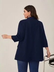 SHEIN LUNE Hơn Khăn quàng Mở Mặt trước Áo vest - Màu xanh hải quân - Xem 2