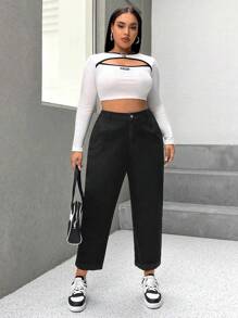 SHEIN ICON Plus High Waist Mom Fit Jeans - Black - View 4