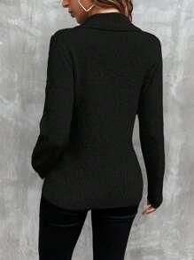 EMERY ROSE 披肩领纽扣细节针织套头衫秋冬毛衣 - 黑色 - 查看 2