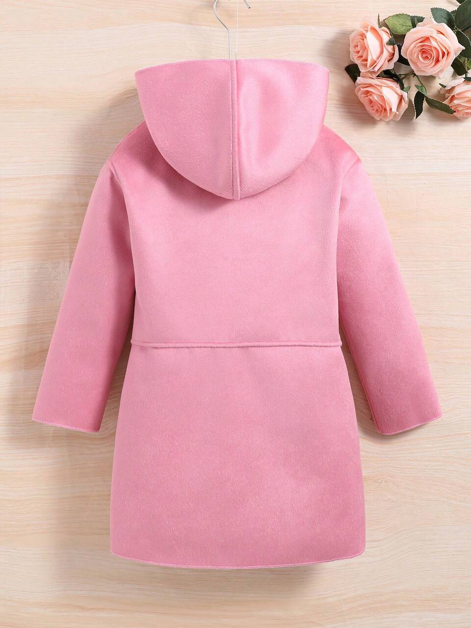 Tween Girl 1pc Dual Pocket Hooded Single Breasted Overcoat