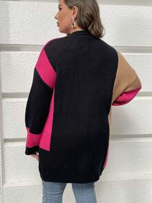 SHEIN LUNE Áo khoác cardigan hở vai Colorblock cỡ lớn - Nhiều màu - Xem 2