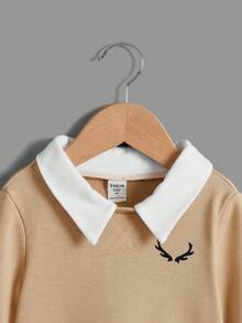 SHEIN Baby Boy Antler Print Contrast Collar Sweatshirt - Khaki - View 4