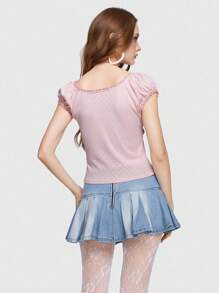 ROMWE Kawaii Frill Trim Bow Front Tee - Pink - View 6