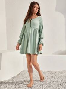 Bohemela Button Front Frill Trim Smock Dress - Mint Green - View 5