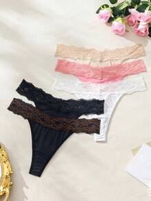 SHEIN 5 Piezas Tanga De Encaje Para Mujer Con Parches - Multicolor - Ver 1