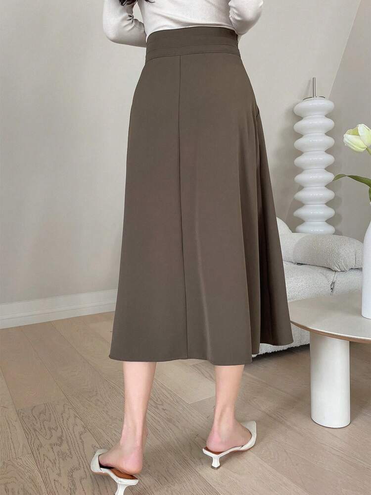 High Waist Fold Pleated Detail Flare Skirt