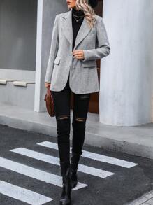 SHEIN Clasi Cổ áo không bâu Ngực đơn Áo vest - Xám - Xem 3