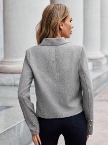 SHEIN Clasi Khăn quàng Đôi ngực Áo vest - Màu Xám nhạt - Xem 2