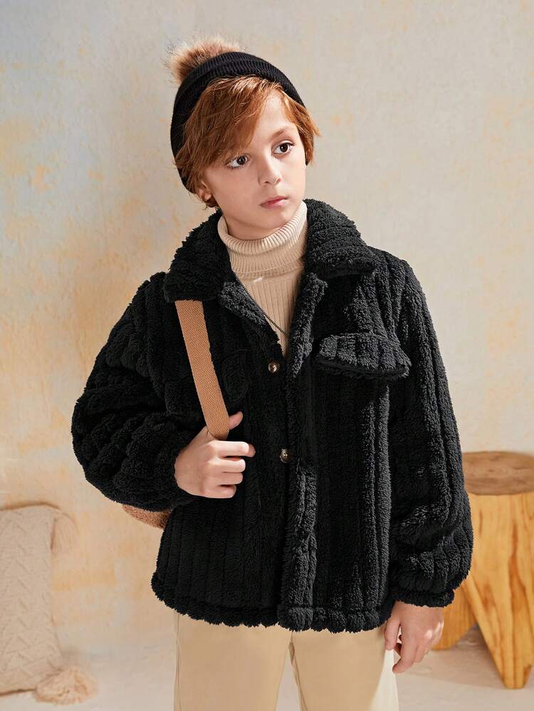 Tween Boy Solid Flap Detail Teddy Coat