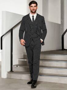 Manfinity VCAY Men Striped Vest Blazer & Pants & Blazer Without Shirt - Black - View 4