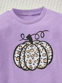 SHEIN 女小童南瓜圖案運動衫和緊身打底褲 - 紫色 - 查看 3