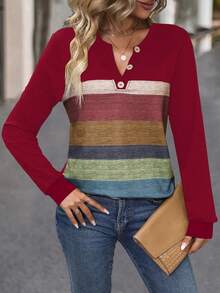 SHEIN LUNE 撞色紐扣細節運動衫 - 彩色 - 查看 6