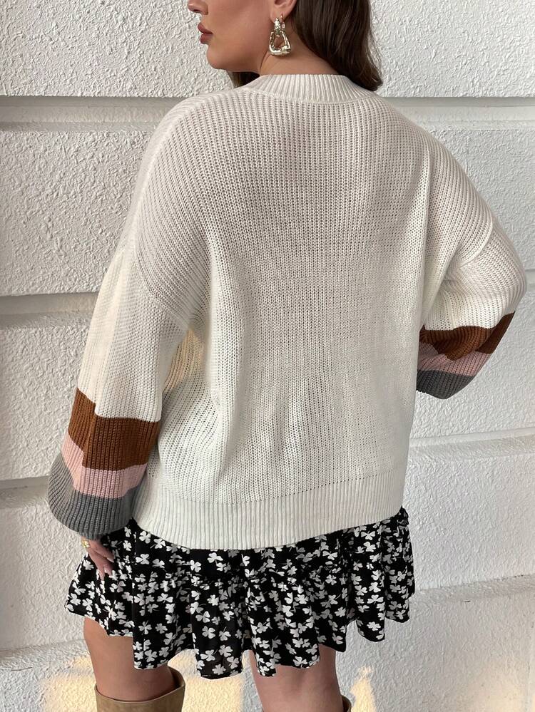 Plus Colorblock Drop Shoulder Sweater Knit Pullover Fall Winter Sweater