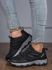 女款黑色透氣系帶戶外徒步鞋 - 黑色 - 查看 8