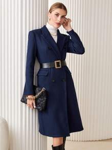 BizChic 西裝領雙排釦花呢外套不附腰帶 - 寶藍色 - 查看 1