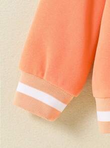 SHEIN Young Girl Letter Graphic Striped Trim Varsity Jacket - Orange - View 4