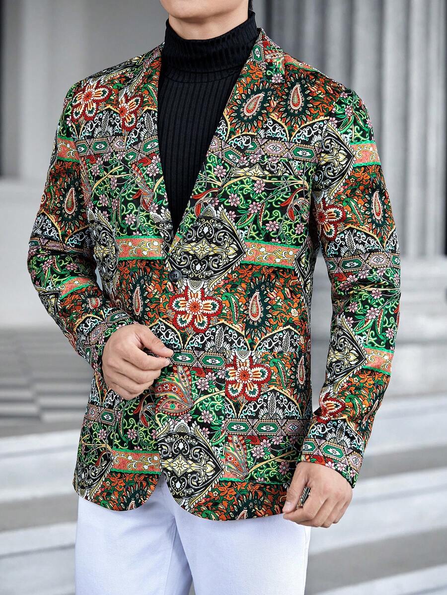 GENTILAND Nam In hoa Paisley Khăn quàng Ngực đơn Áo vest - màu xanh lá - Xem 1