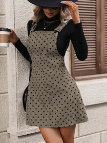SHEIN Essnce Polka Dot Print Overall Dress Without Sweater - Coffee - View 6