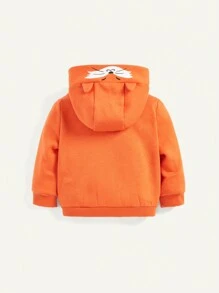 Cozy Pixies Baby Boy Cartoon Graphic Zip Up Hoodie & Sweatpants & 3D Ears Design Hoodie - Burnt Orange - View 11