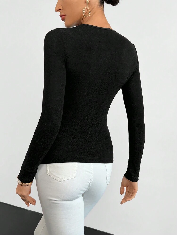 Button Front Asymmetrical Hem Tee