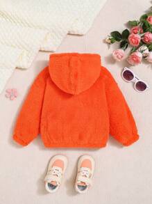 SHEIN 女嬰帽子裝飾袋鼠口袋毛絨帽衫