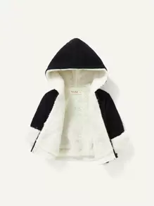 男嬰字母補丁細節毛絨內襯連帽加絨內裏夾克