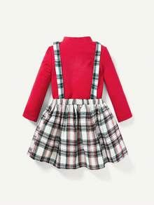 女嬰小高領T恤&格紋印花背帶洋裝適用於聖誕 - 粉色 - 查看 2