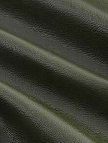 SHEIN MOD 拉鏈開襟PU皮革短夾克 - 軍綠色 - 查看 3