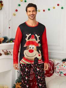 Hombres Conjunto de pijama alce de Navidad con estampado - Multicolor - Ver 4