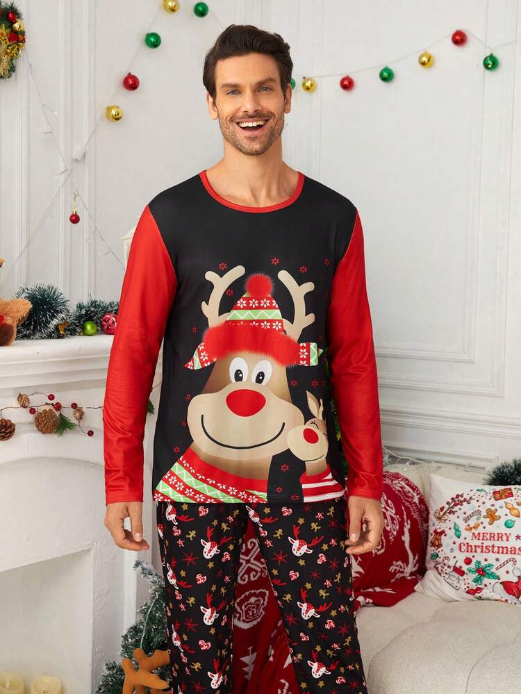 Hombres Conjunto de pijama alce de Navidad con estampado - Multicolor - Añade 4