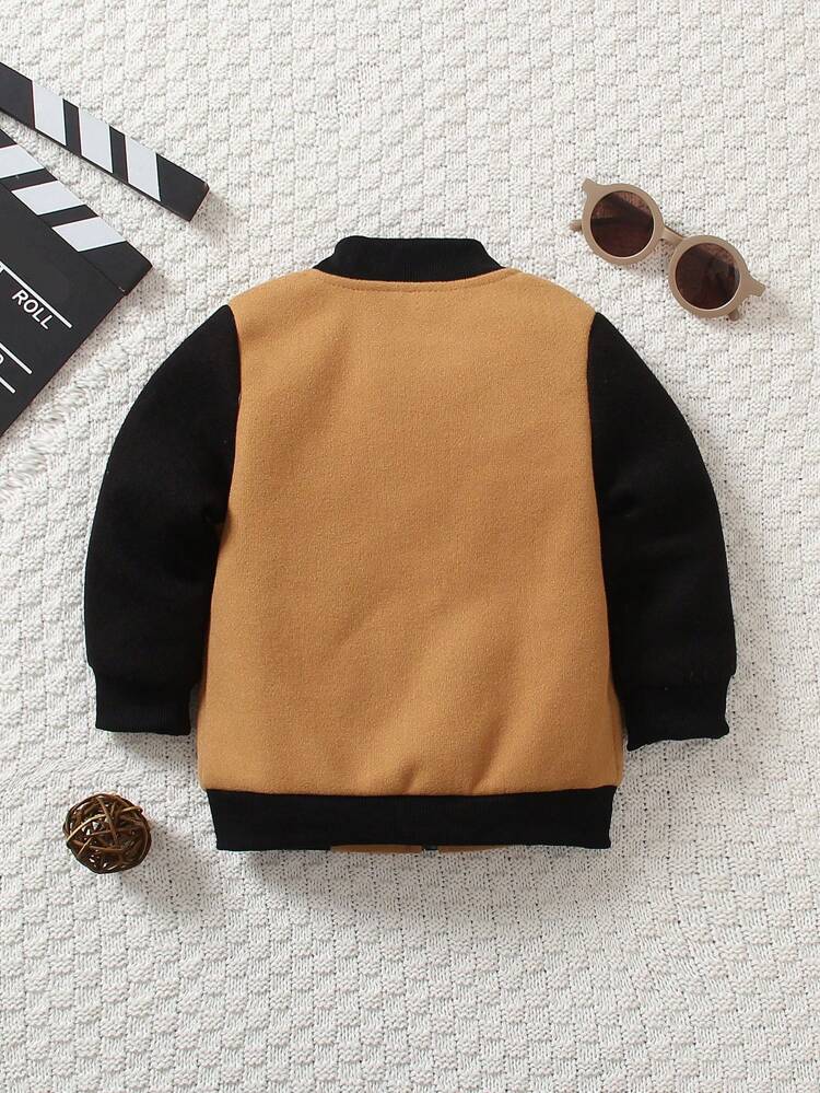 Baby Boy Letter Graphic Two Tone Bomber Jacket