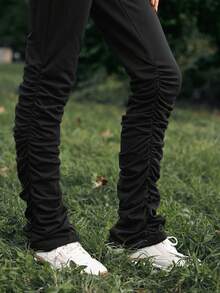 SHEIN EZwear Solid Stacked Trousers - Black - View 3