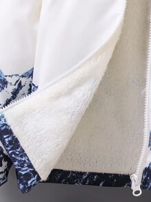 SHEIN Young Boy Graphic Print Fuzzy Trim Hooded Teddy Lined Thermal Lined Jacket - White - View 3