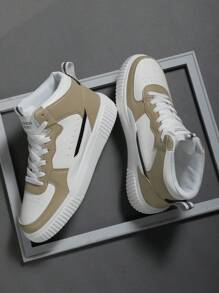 Men's Athletic Sneakers, Casual Fashionable High Top White Shoes For The Street - Brown - View 1