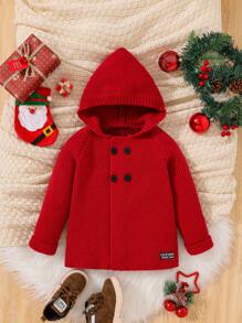 SHEIN 男小童字母貼布雙排釦連帽開襟衫 - 紅色 - 查看 1