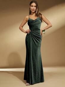 SHEIN Belle Long lanh Hai Dây Ăn mặc trang trọng - Màu xanh lá cây đậm - Xem 7