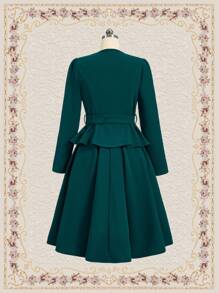 SHEIN DECDS Thanh lịch Vintage Của phụ nữ 2 Miếng Giáng sinh Màu xanh lá Ô dù Bộ váy - màu xanh lá - Xem 2