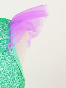 SHEIN Glamorique Kids 女大童亮片拼接荷葉邊短款上衣和美人魚網紗邊半身裙 - 紫羅蘭色 - 查看 7